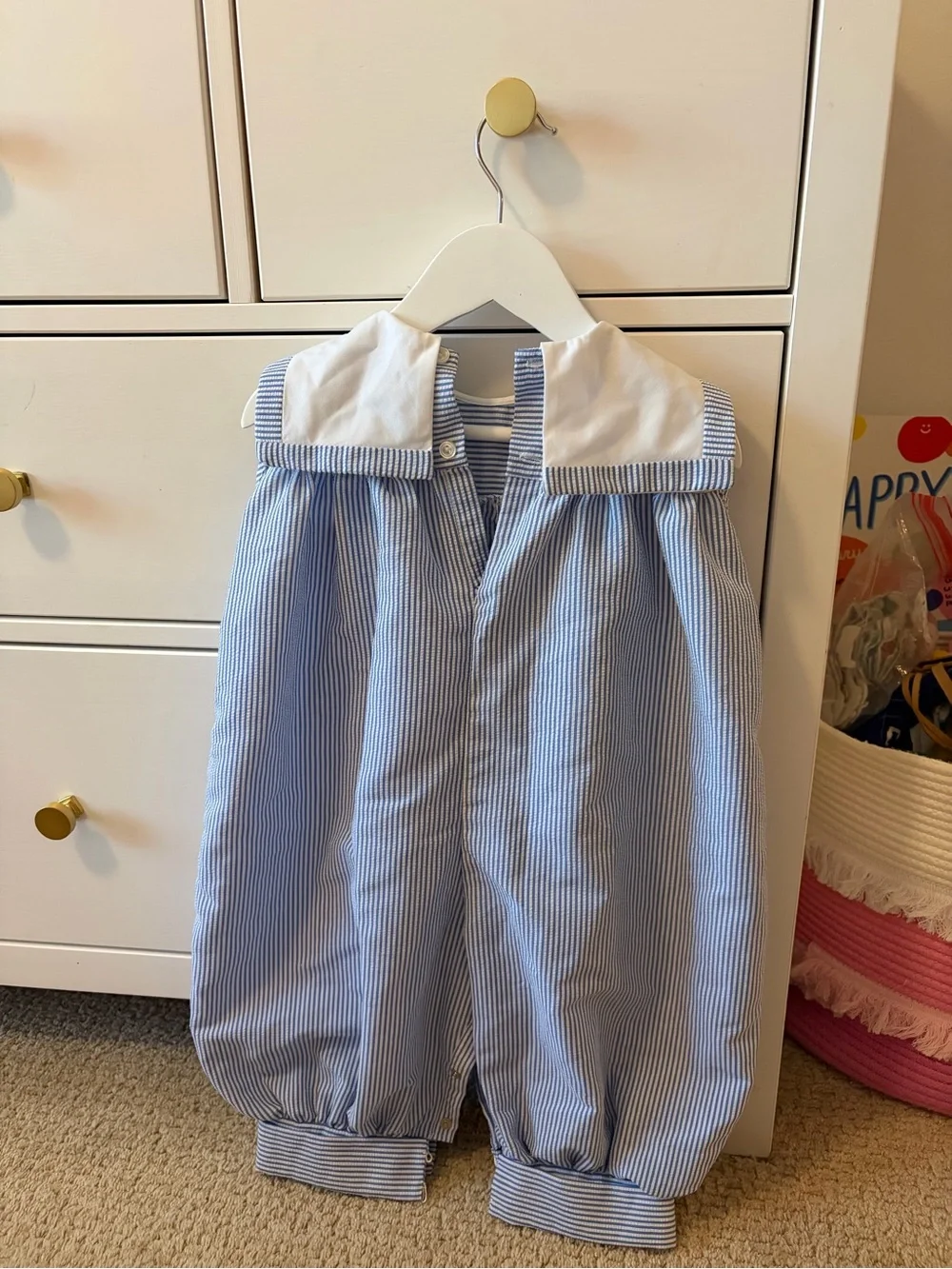 Jayne Copeland Fish Romper 3T Blue White Striped